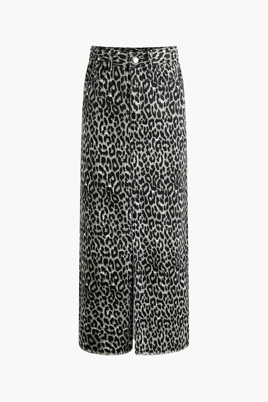 Leopard Print Split Denim Skirt