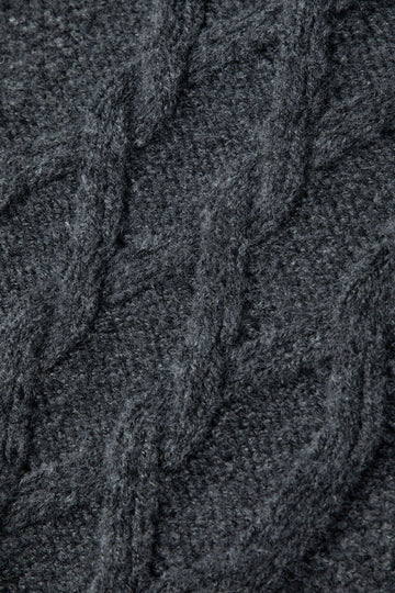 Fringe Trim Cable Knit Cloak Top