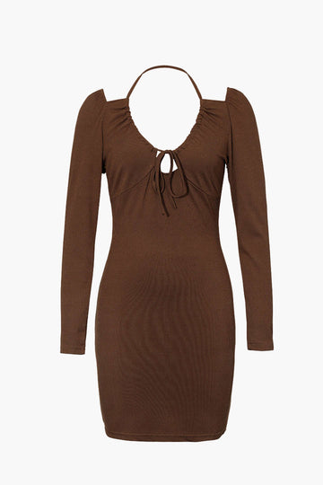 Cut Out Ruched Front Jersey Mini Dress