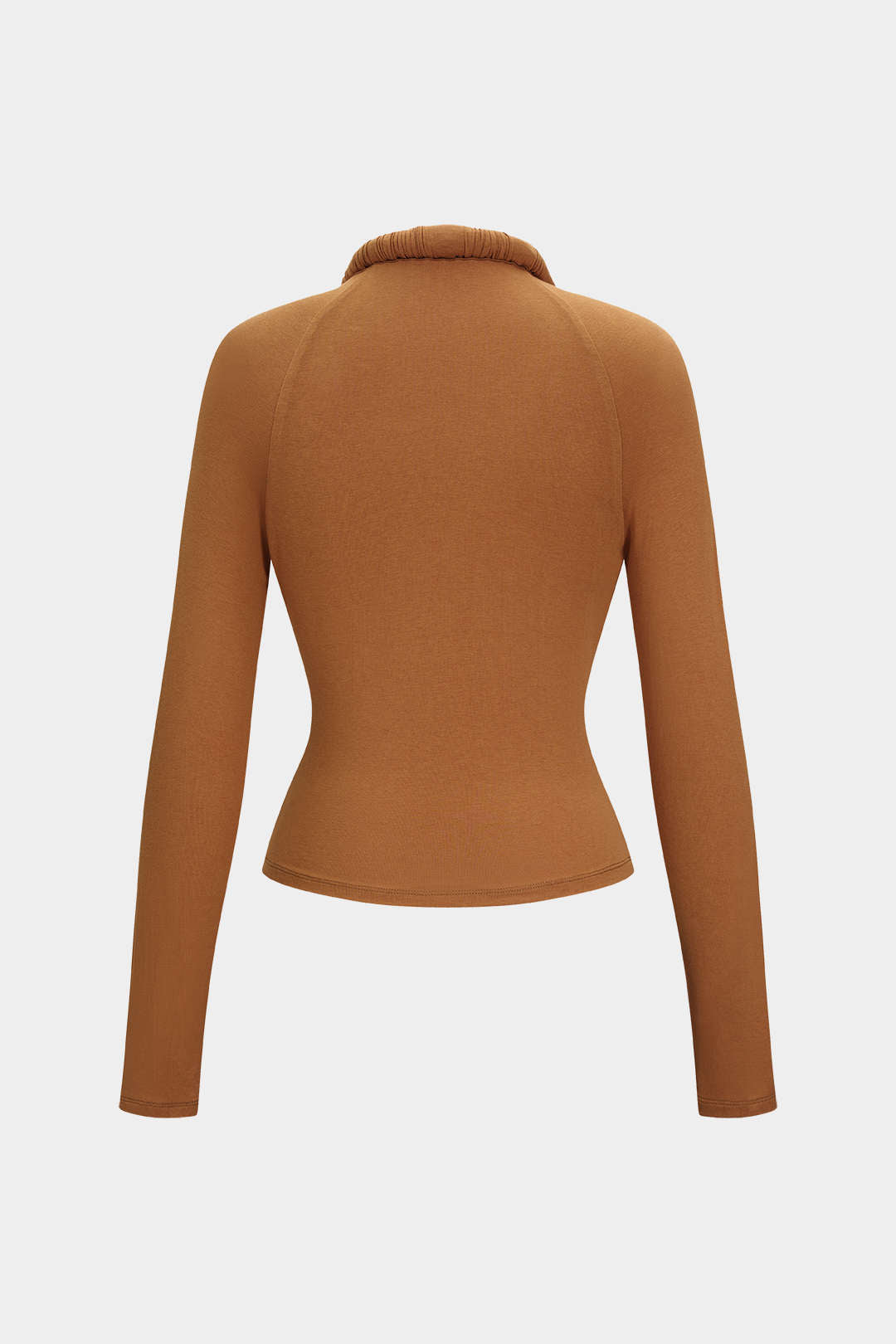 Ruched Draped Cowl Neck Long-Sleeve Top