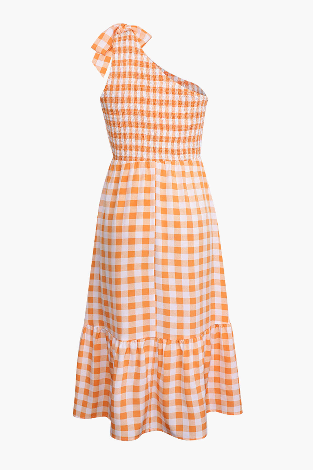 One Shoulder Check Print Maxi Dress