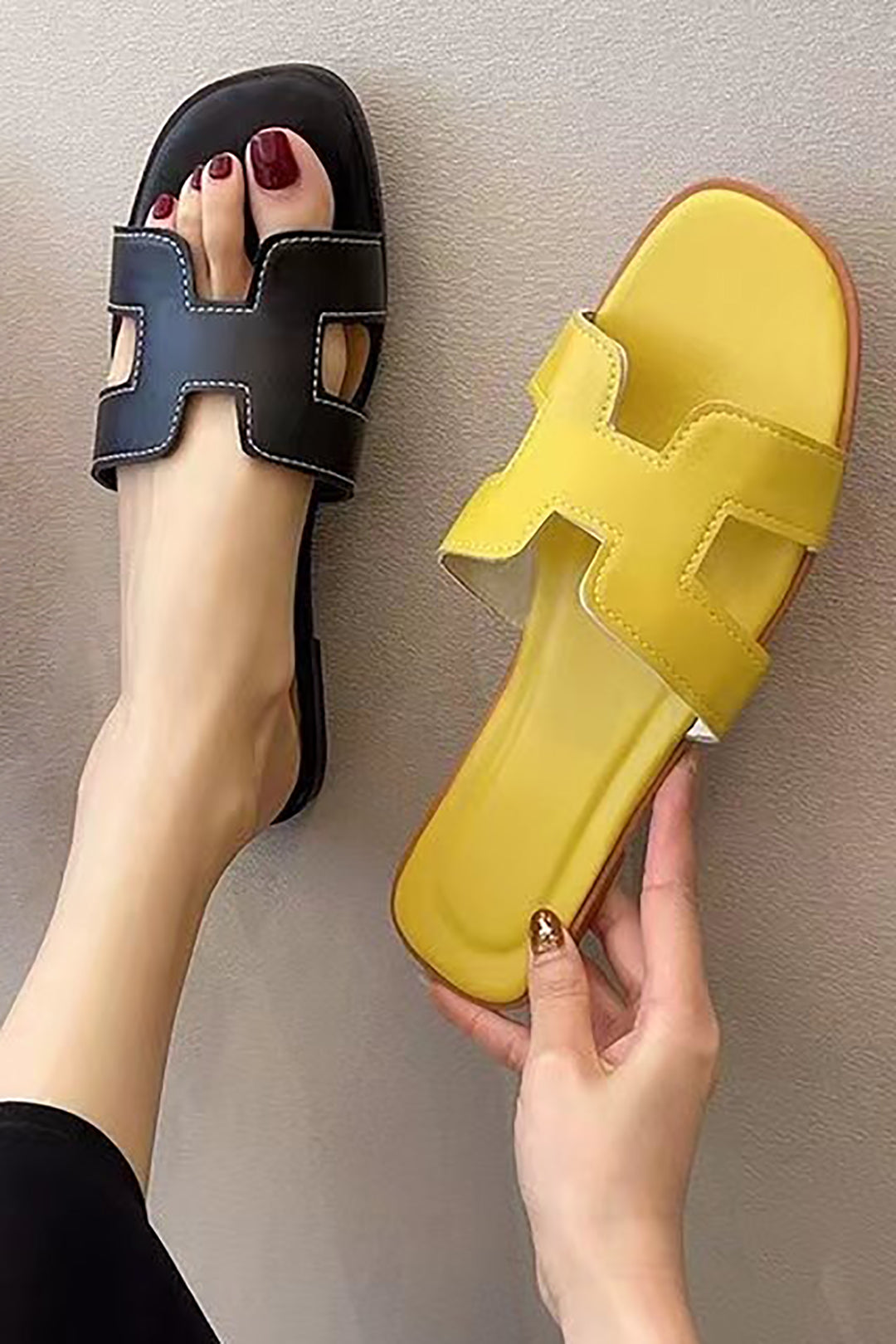 Faux Leather Flat Sandals