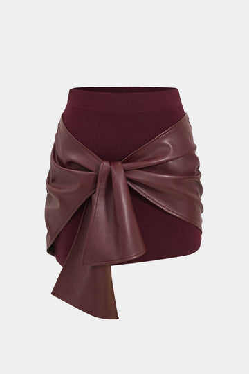 Patchwork Faux Leather Tie Front Mini Skirt