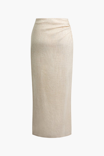 Linen Ruched Split Skirt
