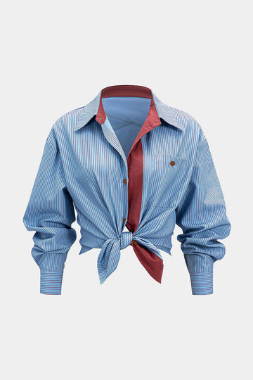 Stripes Contrast Print Button Long-Sleeve Shirt