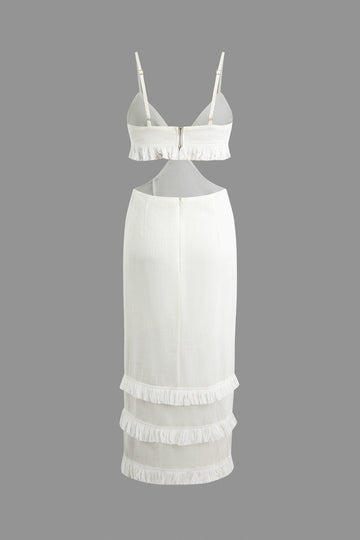 Multi-Layer Tassel Cut Out Slit Midi Dress