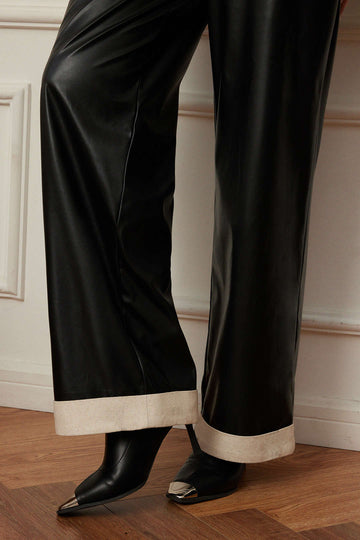 Faux Leather Asymmetrical Patchwork Trousers