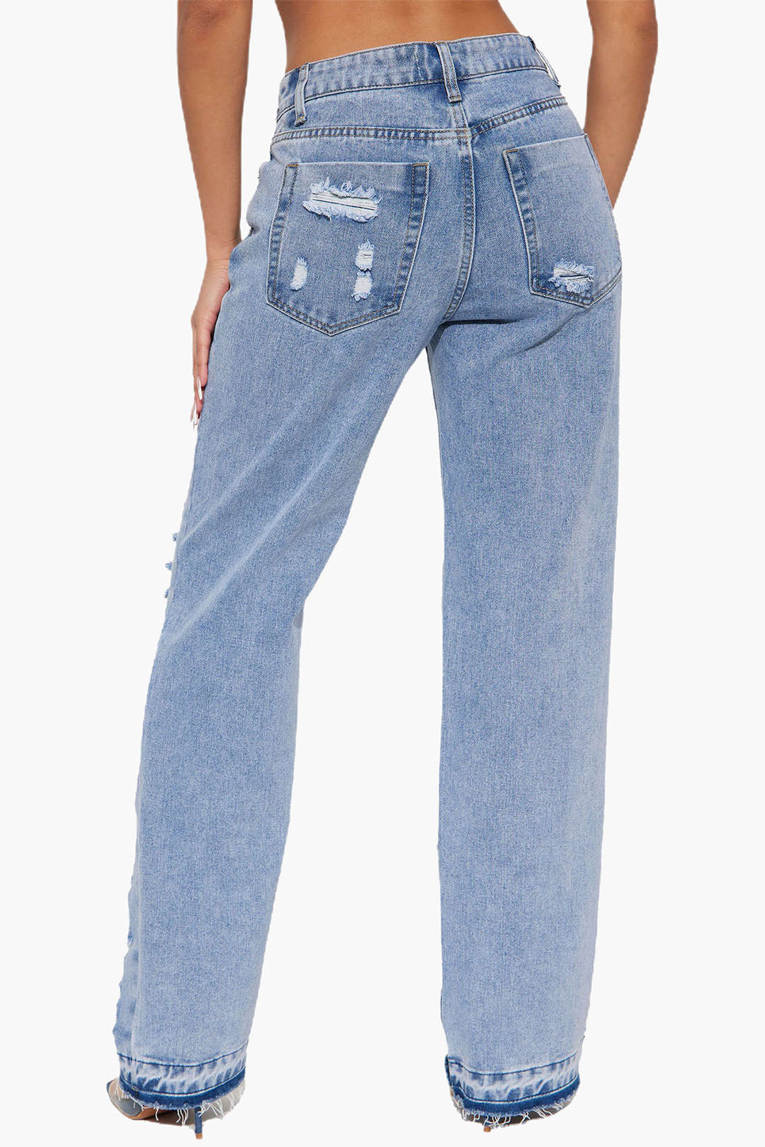 Frayed Ripped Straight Leg Jeans