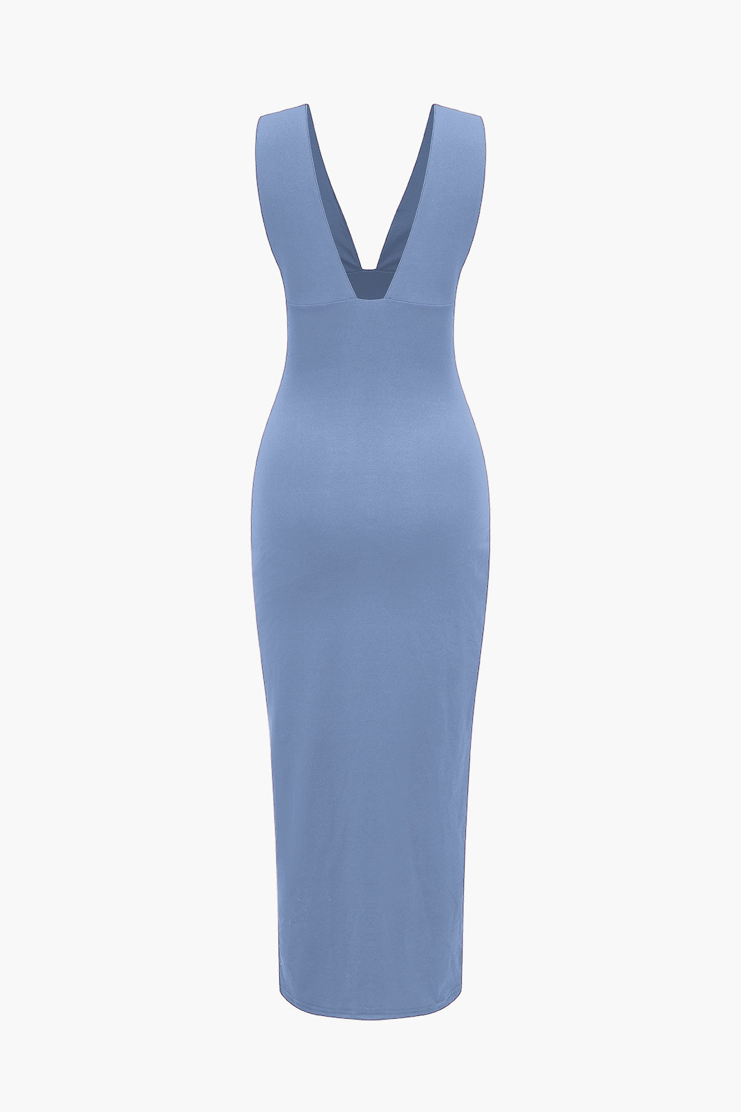 Solid Backless Ruched Slit Midi Dress