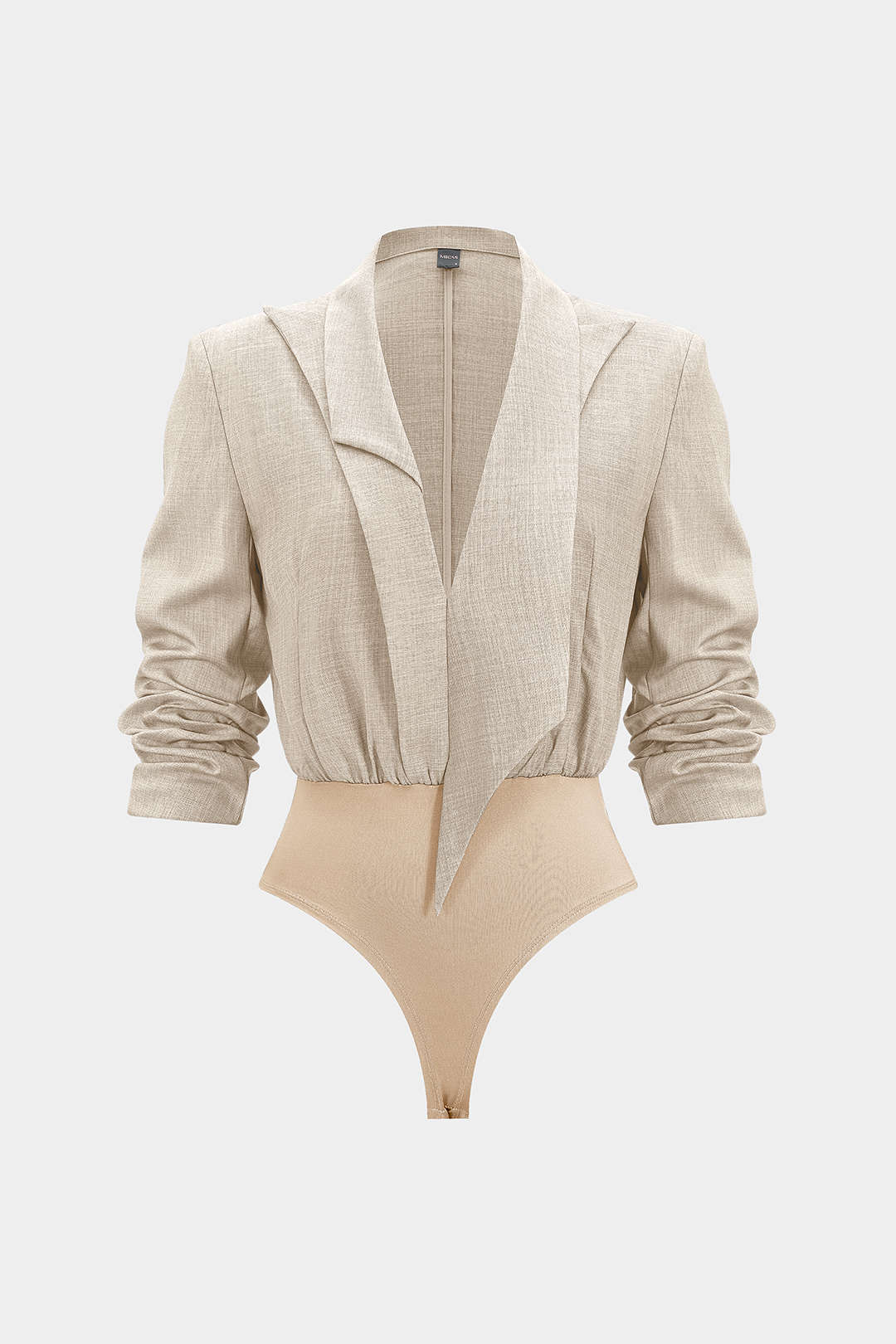 Notched Lapel Asymmetrical Long Sleeve Bodysuit