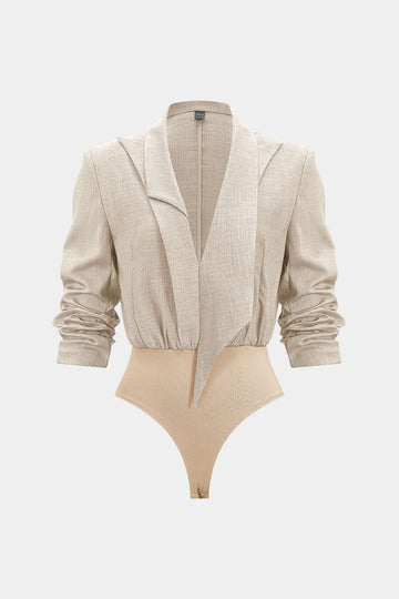 Notched Lapel Asymmetrical Long Sleeve Bodysuit