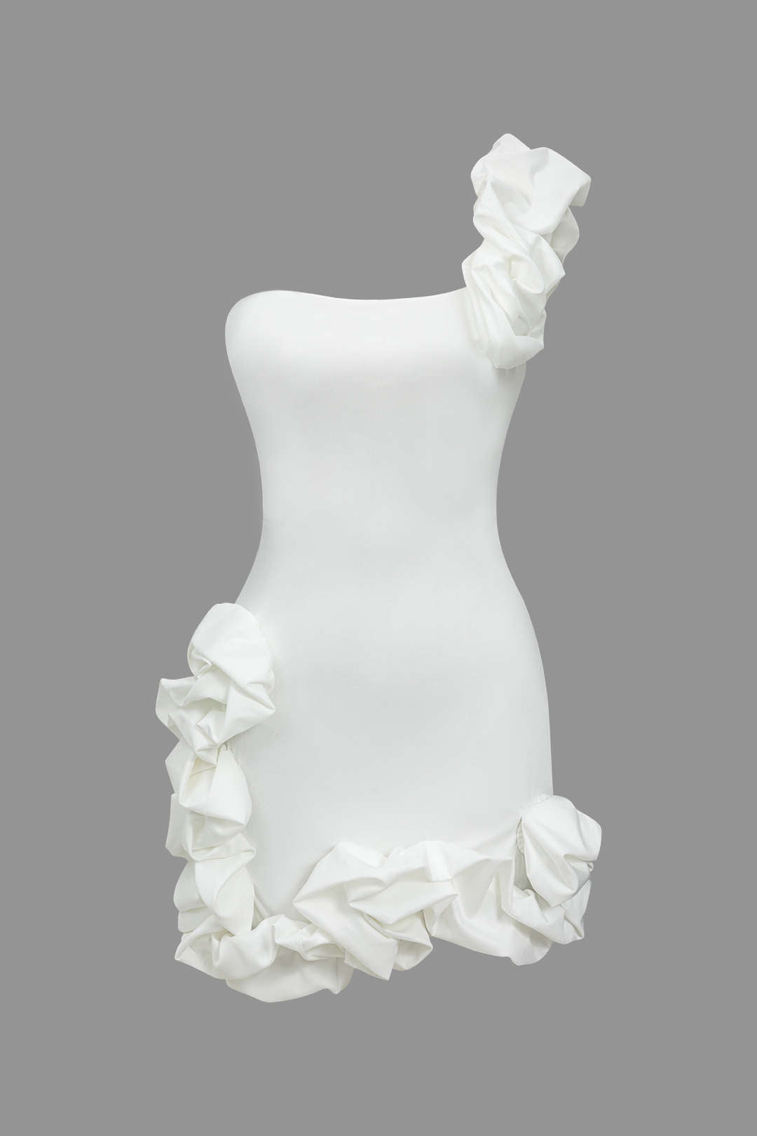 Ruffle Spalla Waħda Mini Dress