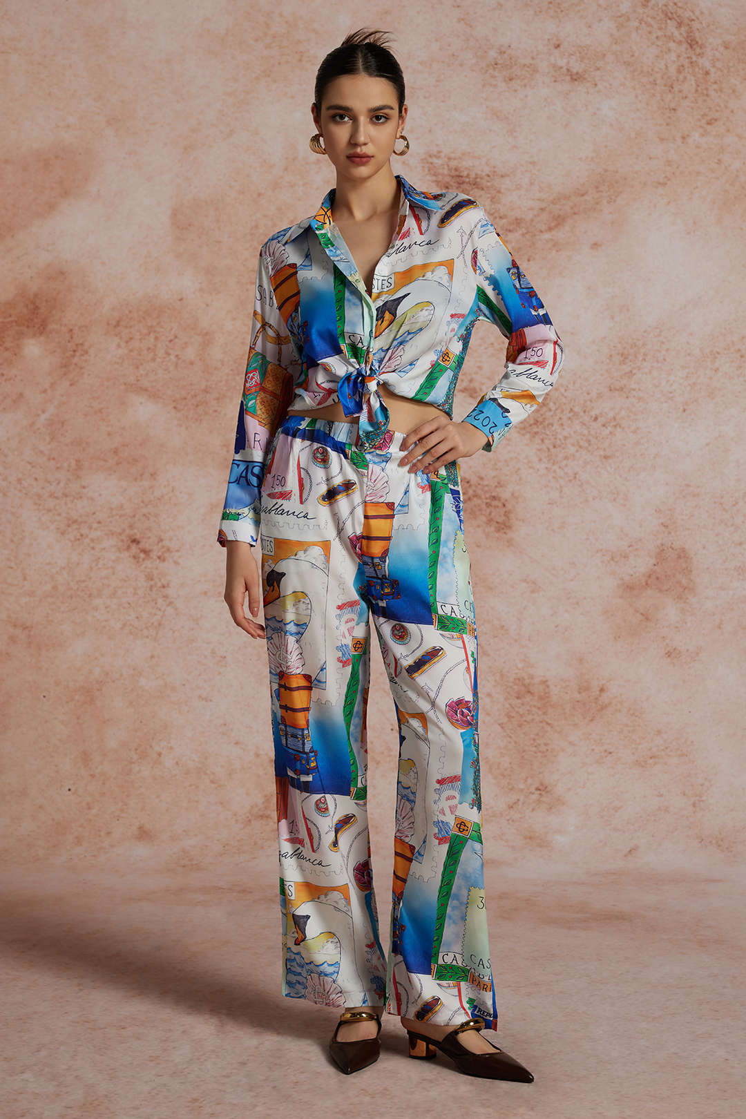 Artistic Print Wide Leg Trousers