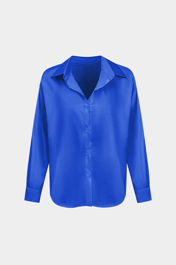 Basic Solid Satin Long-Sleeve Shirt