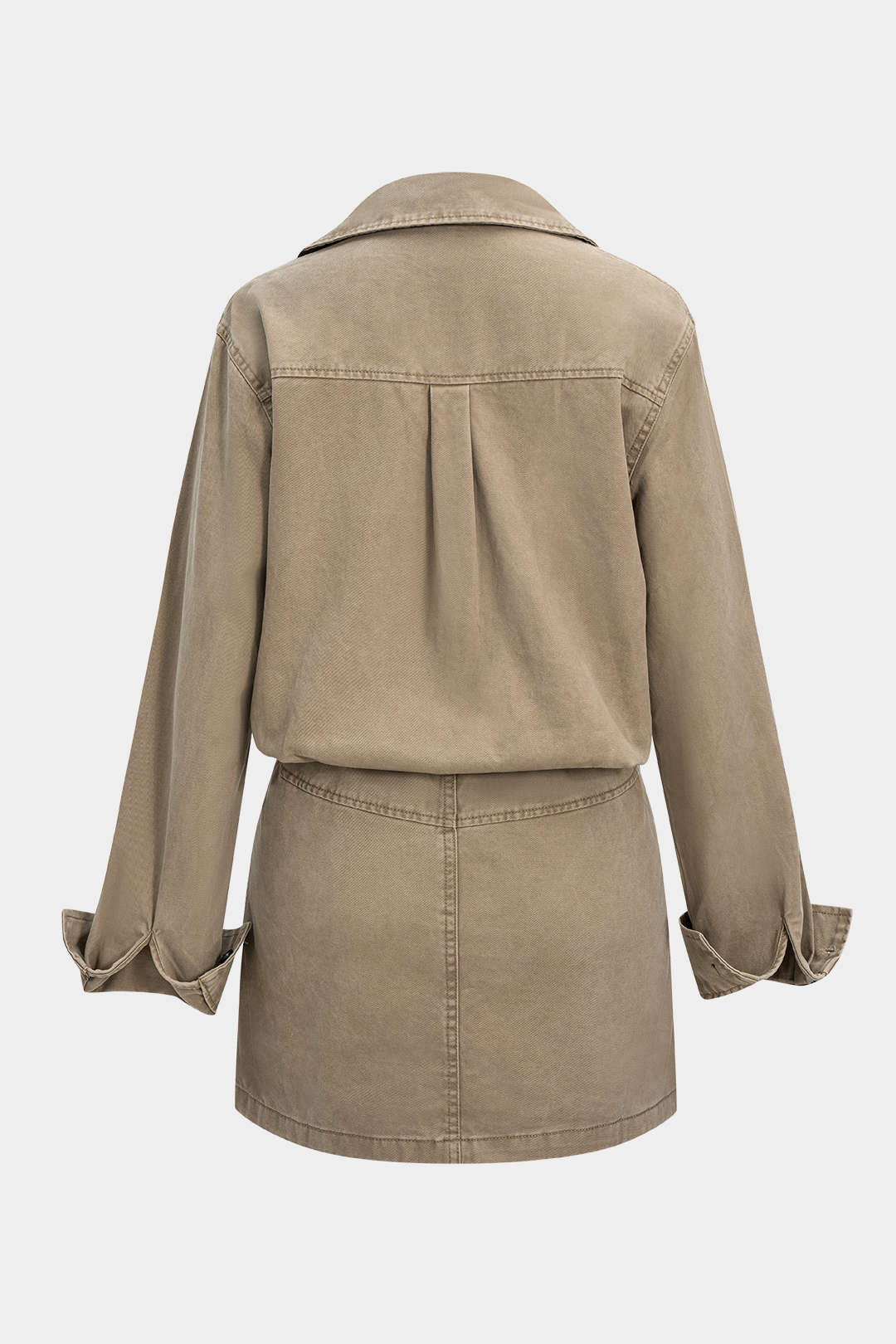 Denim Button Pocket Belted Long Sleeve Dress