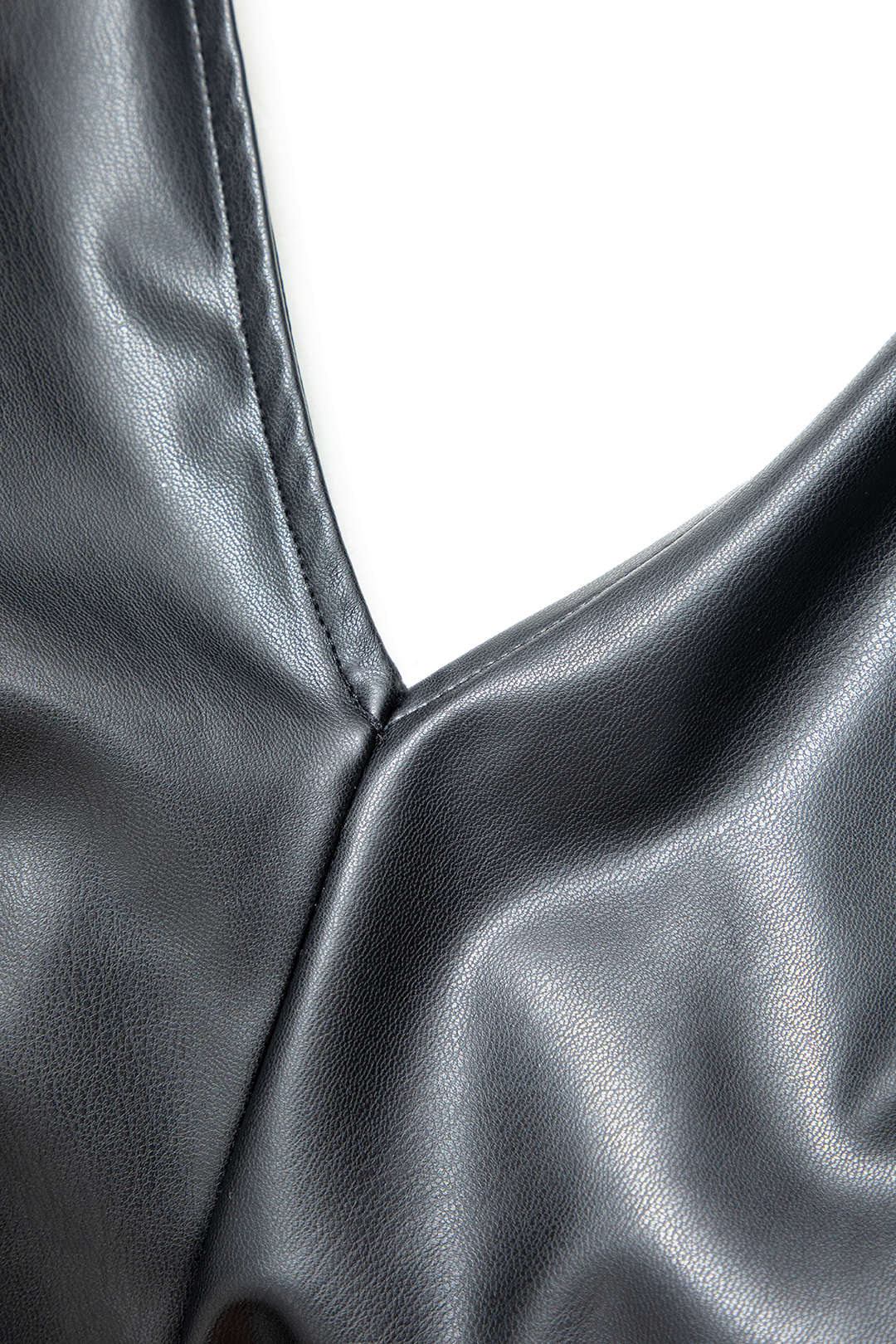 V-neck Faux Leather Cut Out Drawstring Midi Dress