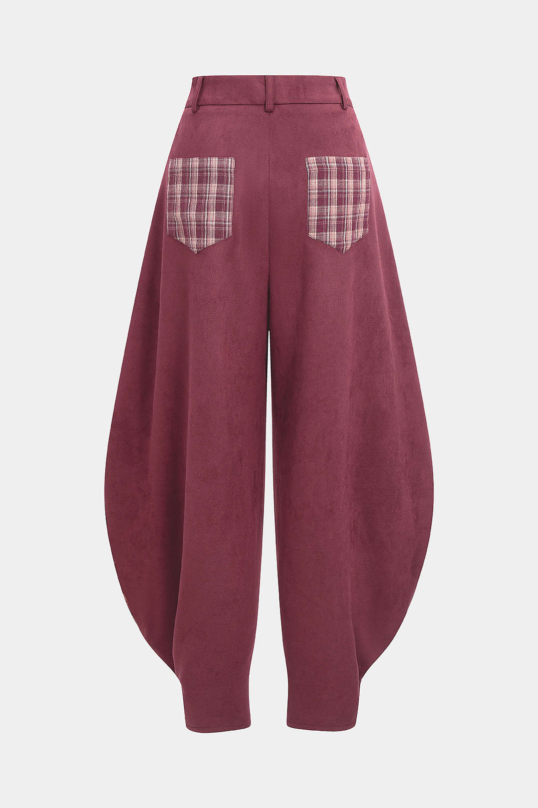 Plaid Print Suede Patchwork Pants