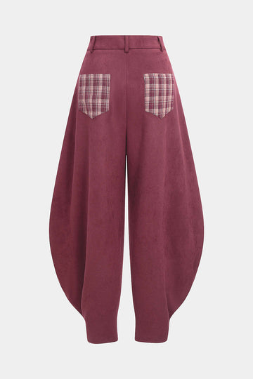 Plaid Print Suede Patchwork Pants