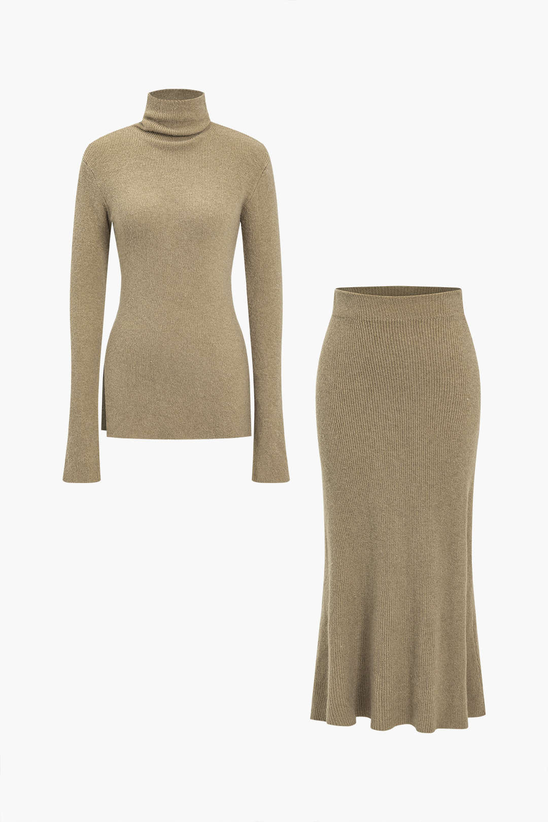 Basic Solid Mock Neck Sweater And Skirt Set