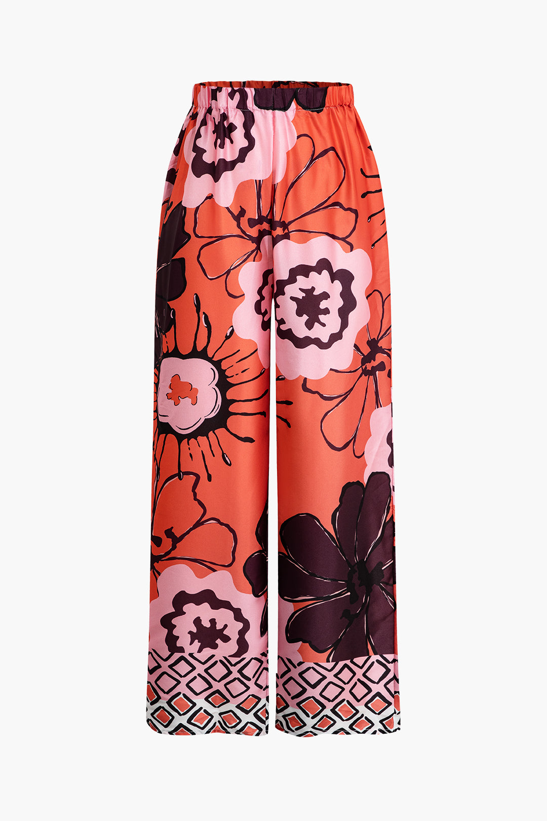 Floral Print Belt Top And Wide Leg Pants Set