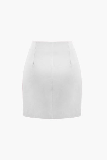 Short Sleeve Shirt And Buttoned Mini Skirt Set
