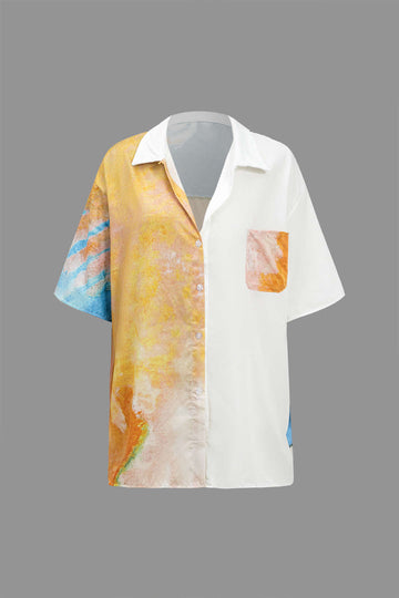 Tie Dye Print Button Pocket Short-Sleeve Shirt