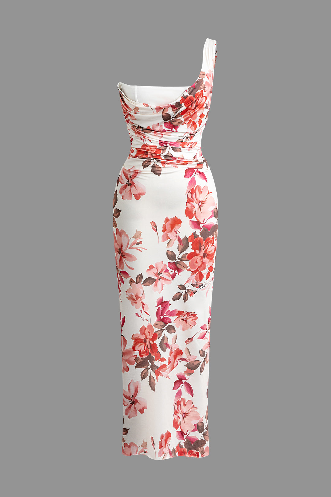 Floral Print Slit One Shoulder Maxi Dress