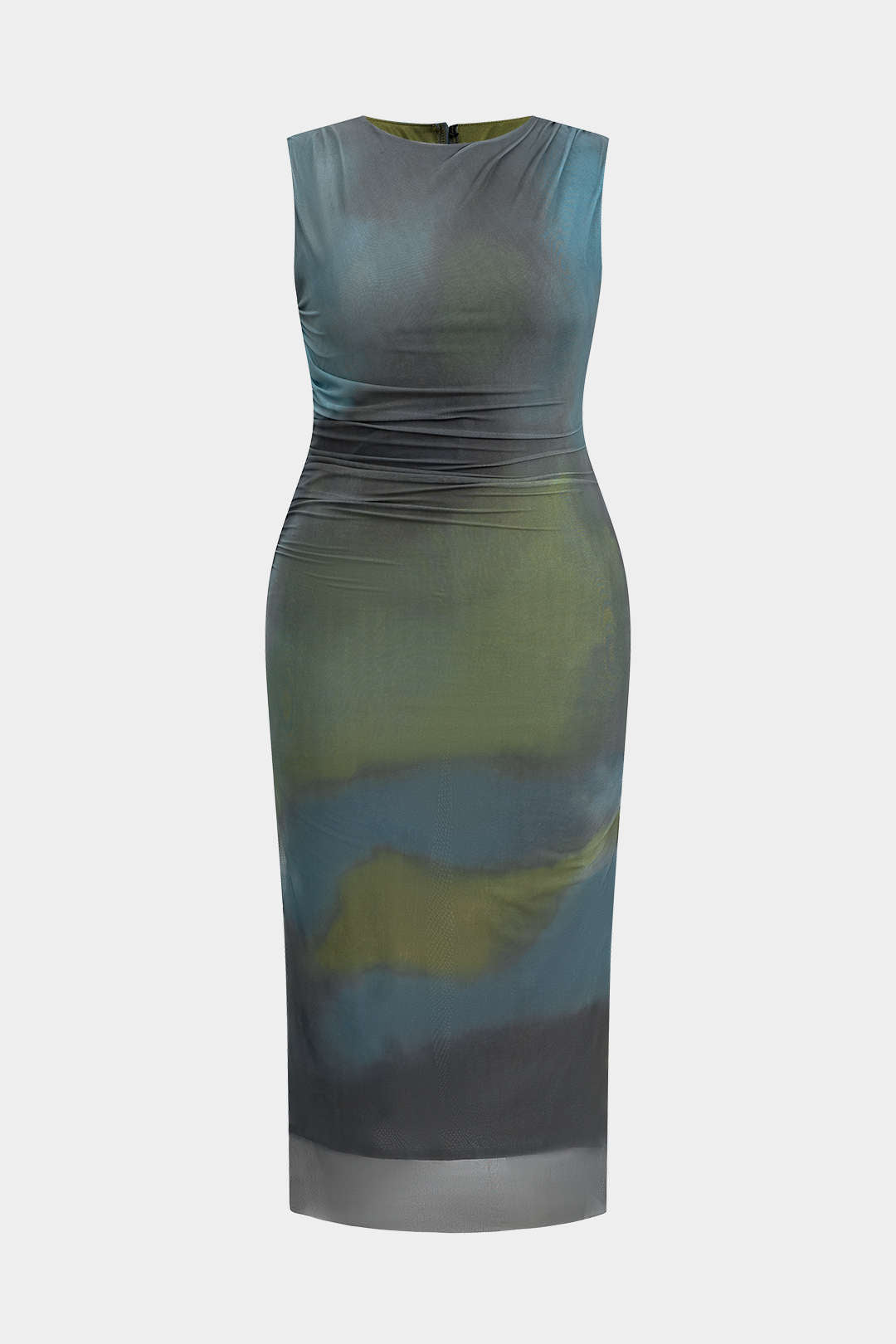 Nagy méretű Ombre Print Ruched Maxi ruha