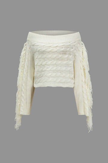 Solid Sweater Fringe Long-Sleeve Top