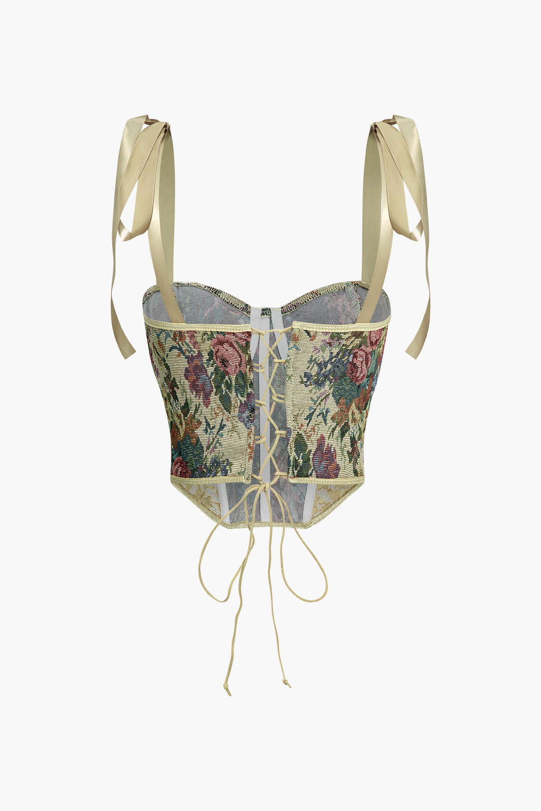 Retro Print Corset Tie-Up Cami Top