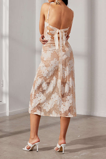 Laced Floral Tie Back Cami Maxi Dress