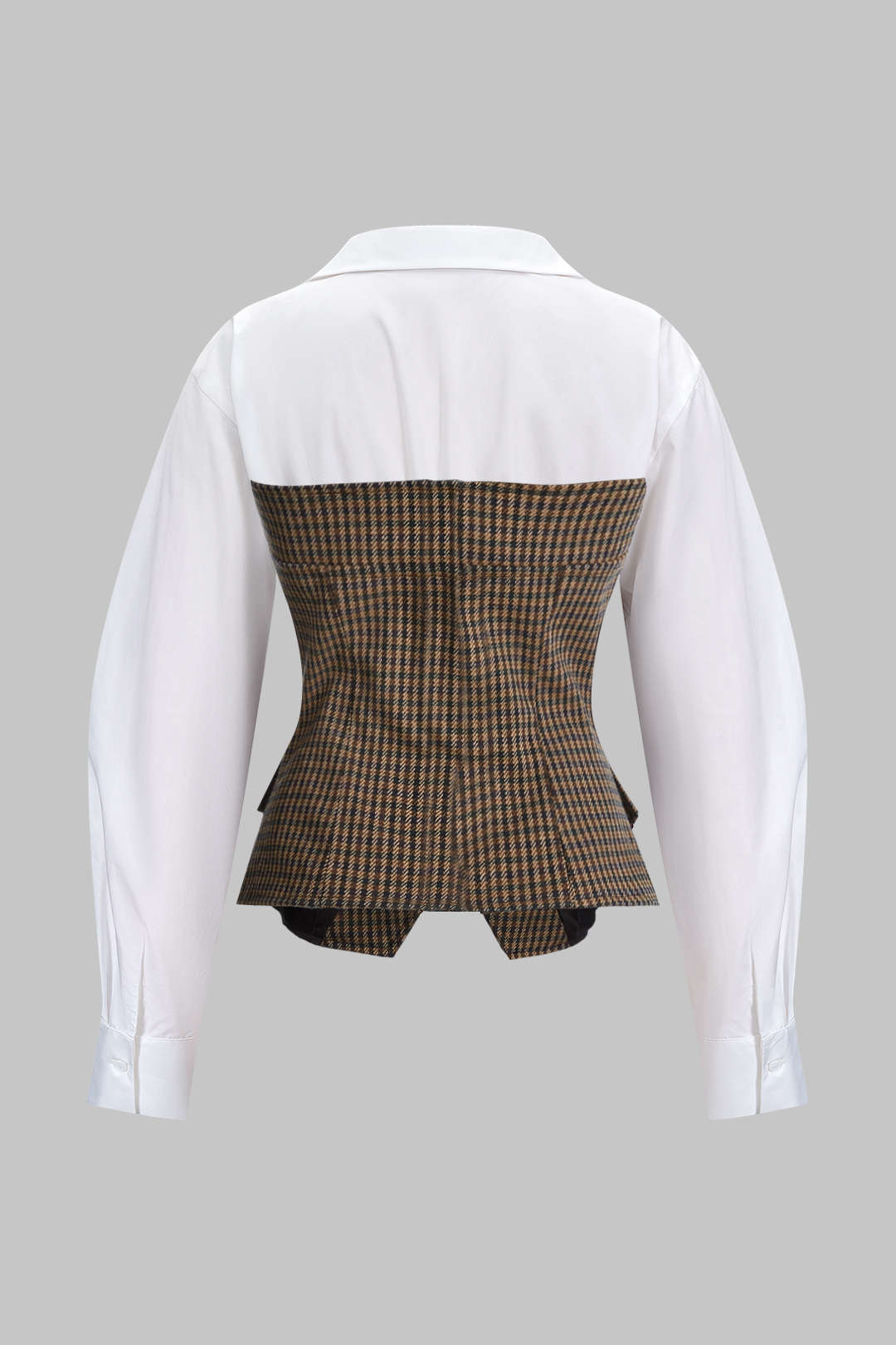 Plaid Print Irregular Button Zipper Long-Sleeved Top