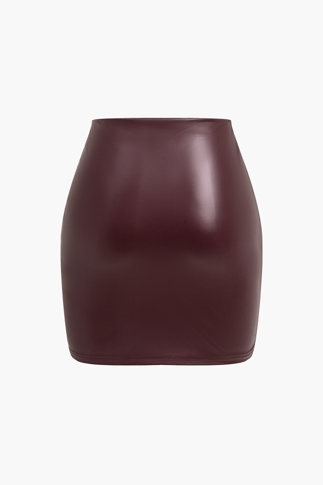 Solid Faux Leather Ruched Skirt