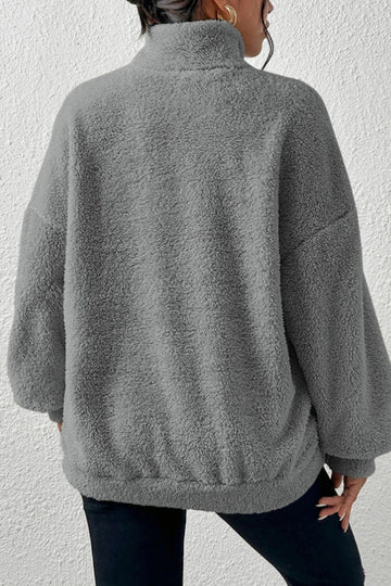 Stand Collar Fleece Zipper Pocket Sweatshirt