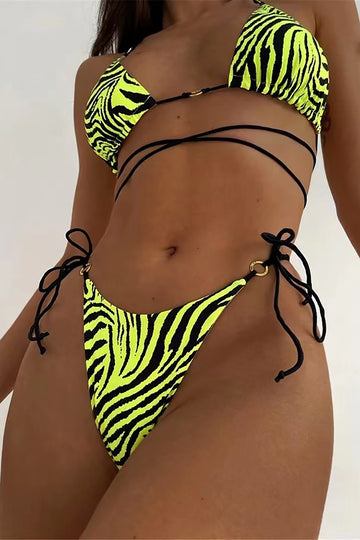 Zebra Print Halter Bikini Set