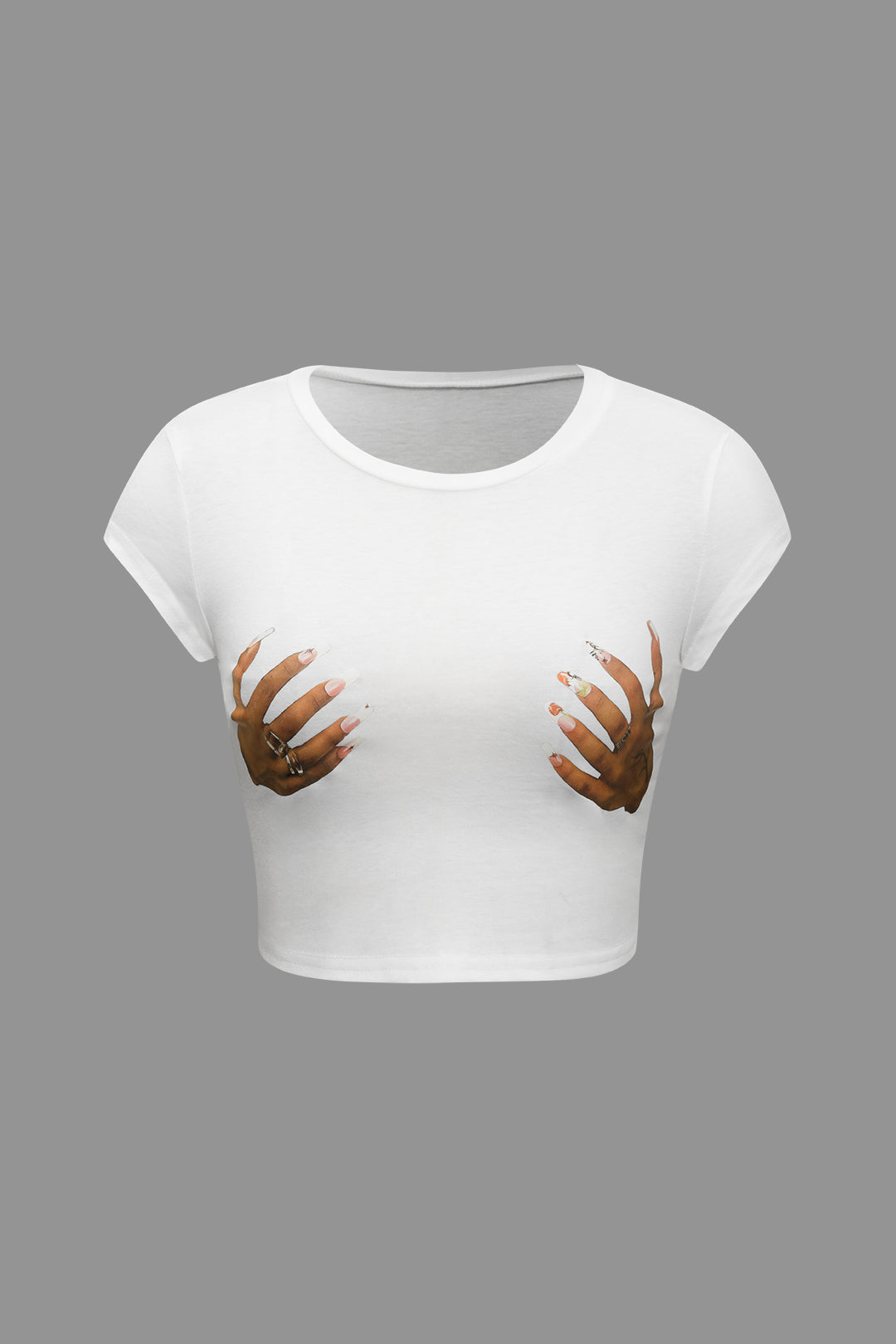 Hands Print Round Neck Crop T-shirt