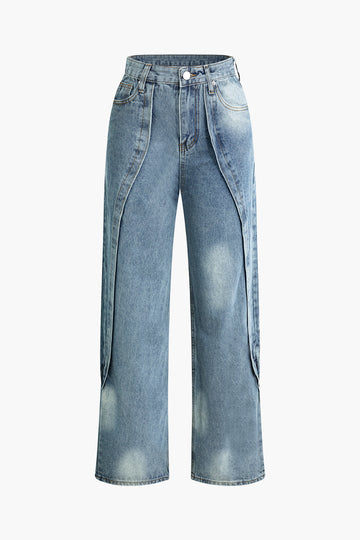 Patchwork Faded Straight Leg Jeans