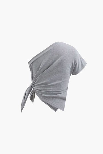 One Shoulder Knot Detail Crop T-Shirt