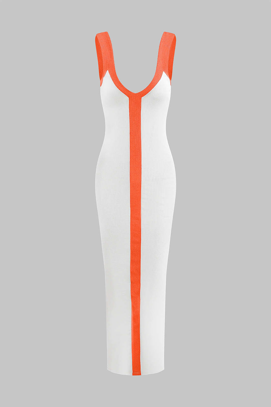 Colorblock V-neck Ribbed Split Maxi Dress