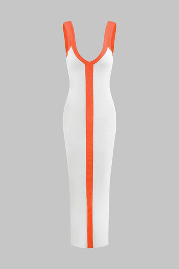 Colorblock V-neck Ribbed Split Maxi Dress