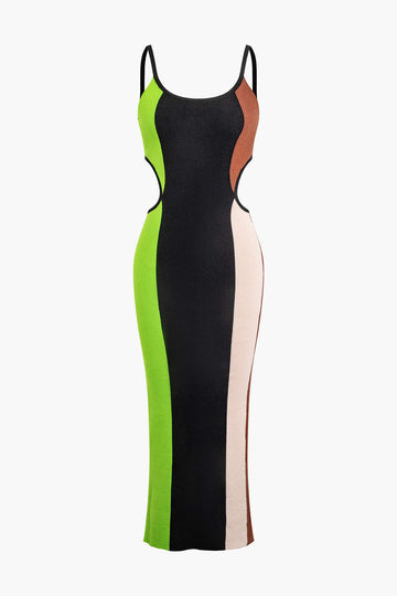 Blokk tal-Kulur Cut Out Slip Knit Midi Dress