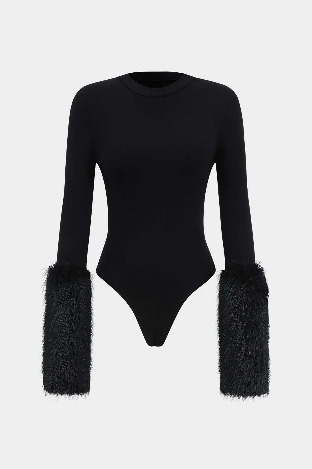 Patchwork Fur Long Sleeve Bodysuit