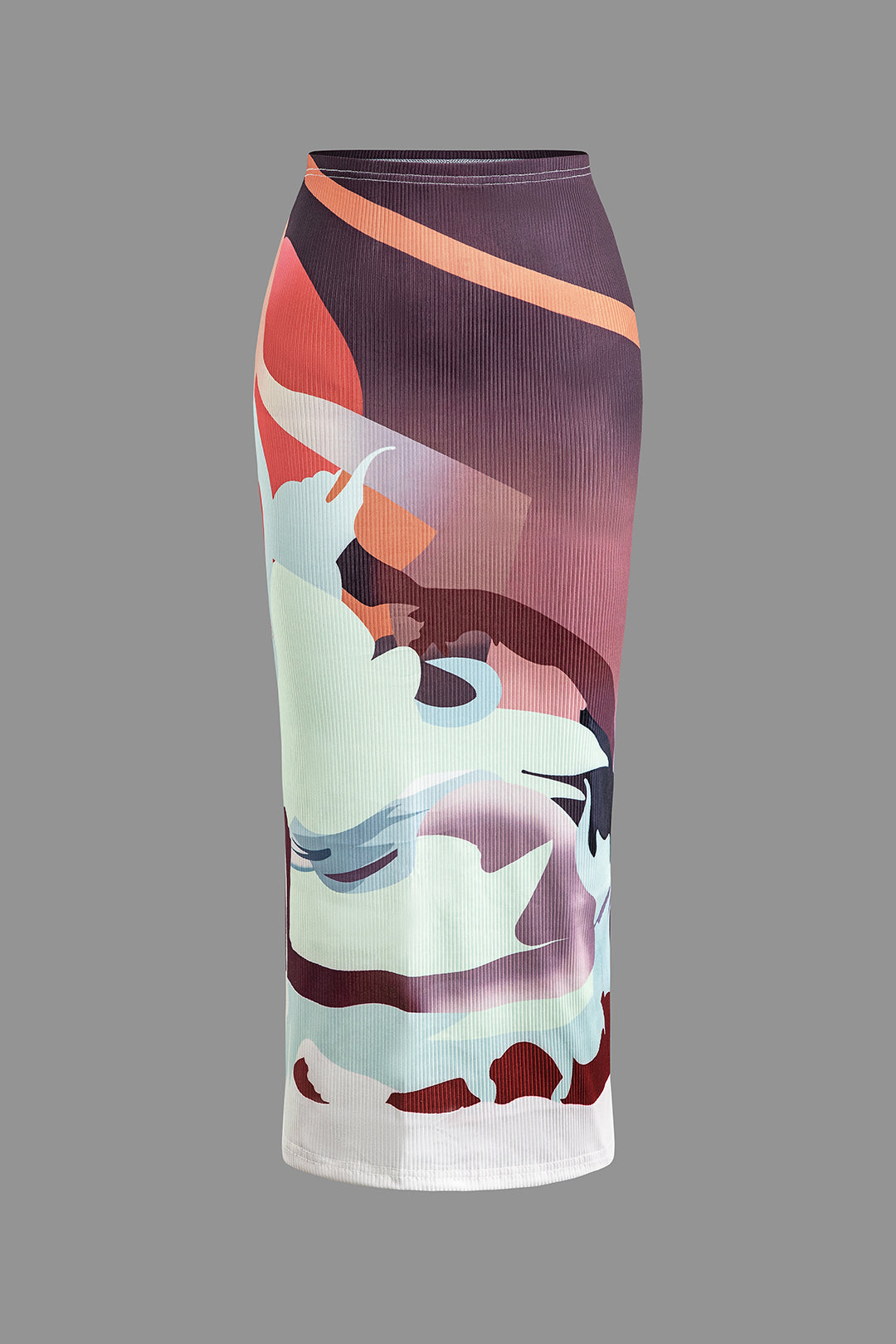 Solid Mock Neck TankTop And Abstract Print Midi Skirt Set