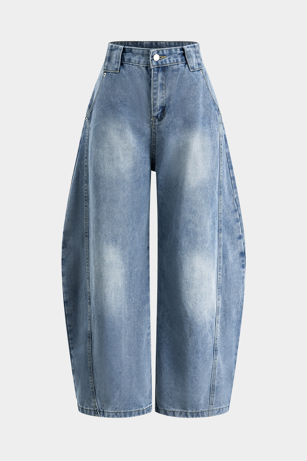 Denimknappficka kurva-ben bred benfat jeans