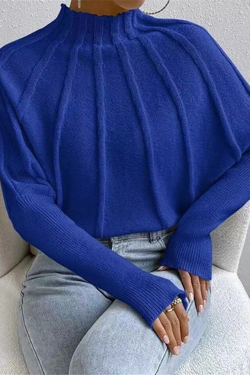 Mock Neck Textured Batwing Sleeve Sweater