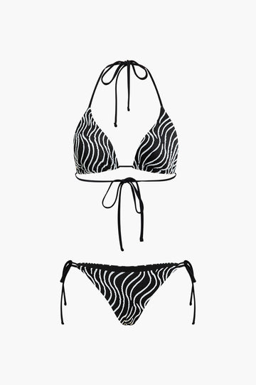 Stripe Side Tie Halter Bikini Two-piece Set