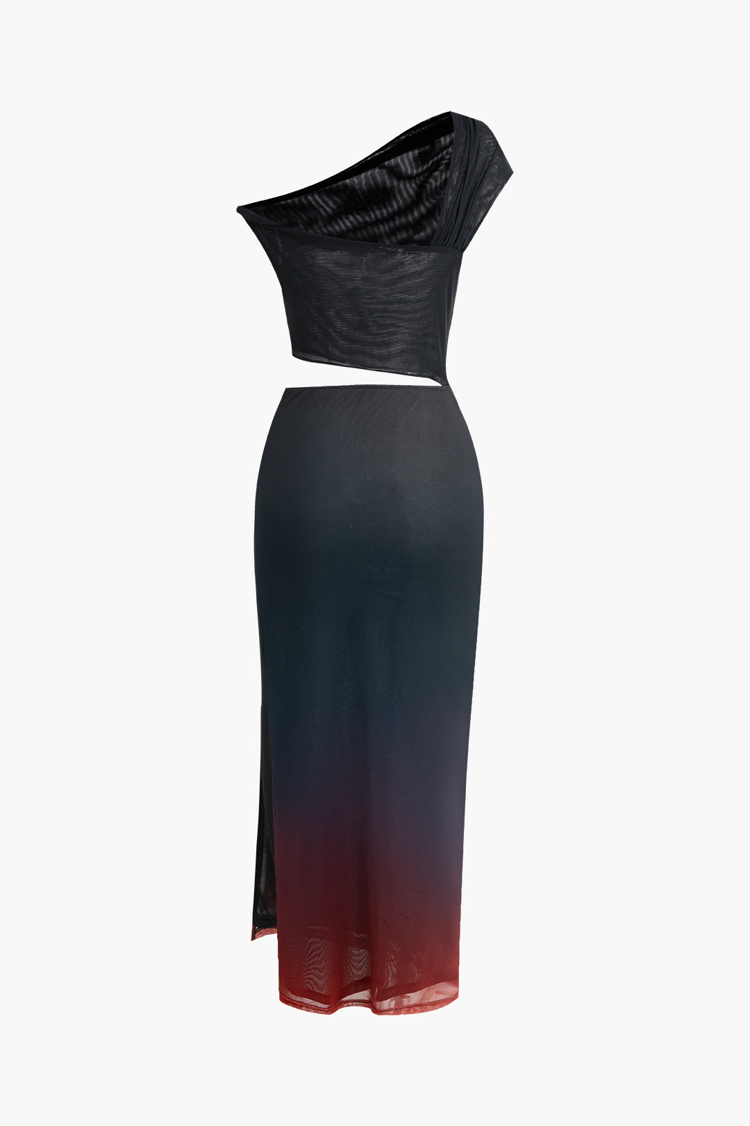 Ombre Cut Out Asymmetrical Mesh Slit Midi Dress