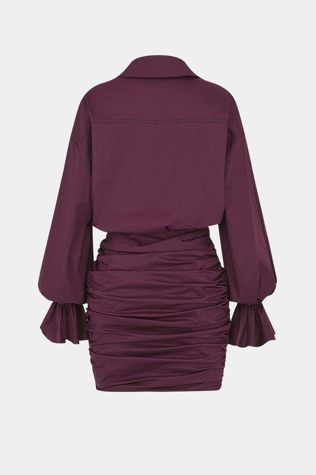 Ruched V-Neck Drawstring Ruffle Long Sleeve Mini Dress