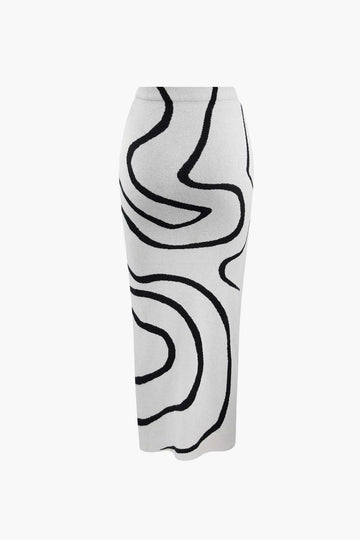 Swirl Stripe Knit Tank Top And Midi Skirt Set