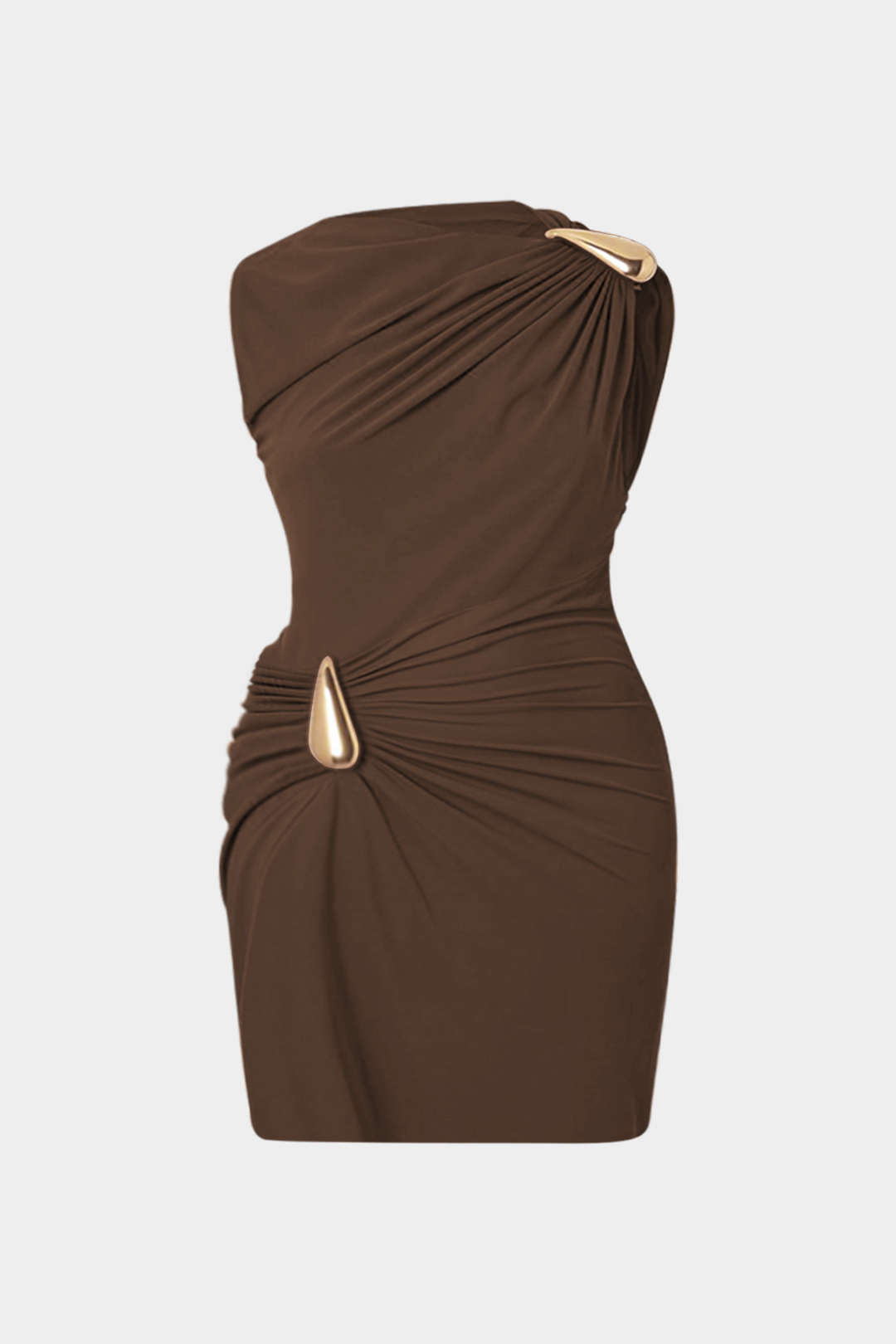 Plus Size Ruched Metallic Decor Sleeveless Mini Dress